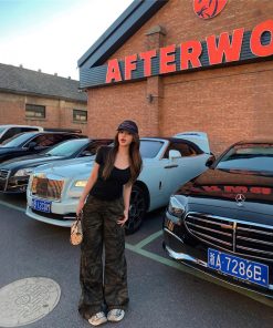 Real shot of retro camouflage denim wide-leg work pants for women in spring and summer American hot girls high waist slim casual trousers trendy