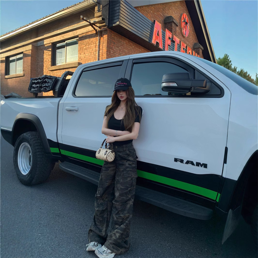 Real shot of retro camouflage denim wide-leg work pants for women in spring and summer American hot girls high waist slim casual trousers trendy - Image 4