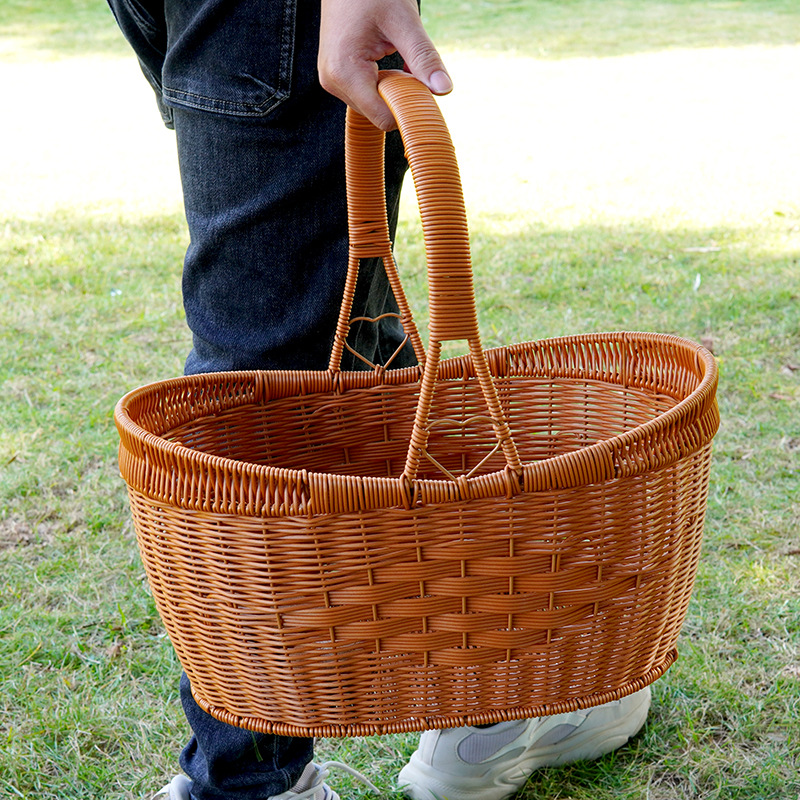 Imitation rattan ingot ingots hand-buying basket grocery shopping basket hand-woven storage basket outdoor picnic basket picking large capacity basket - Image 7