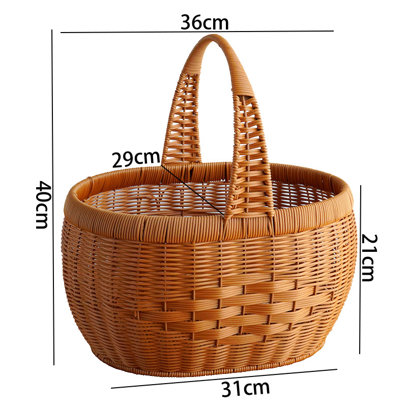 Imitation rattan ingot ingots hand-buying basket grocery shopping basket hand-woven storage basket outdoor picnic basket picking large capacity basket - Image 10