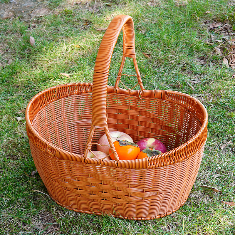 Imitation rattan ingot ingots hand-buying basket grocery shopping basket hand-woven storage basket outdoor picnic basket picking large capacity basket - Image 2