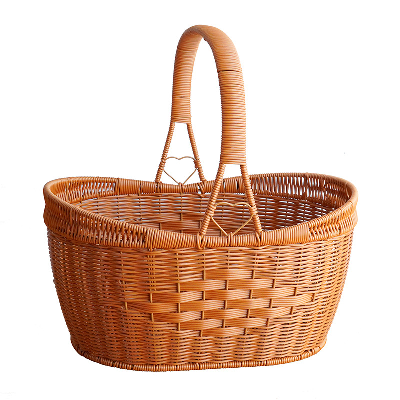 Imitation rattan ingot ingots hand-buying basket grocery shopping basket hand-woven storage basket outdoor picnic basket picking large capacity basket - Image 3