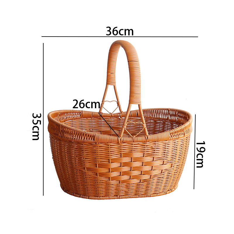 Imitation rattan ingot ingots hand-buying basket grocery shopping basket hand-woven storage basket outdoor picnic basket picking large capacity basket - Image 4
