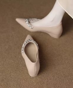 High-high-end pointed toe shallow mouth beautiful small heels single shoes for women in spring and summer rhinestone temperament evening shoes with skirt