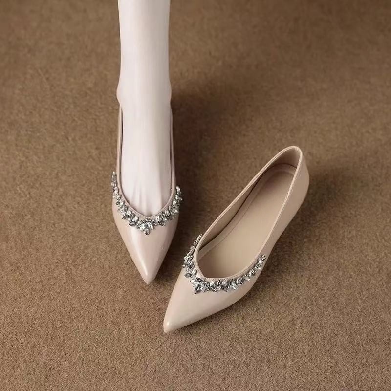 High-high-end pointed toe shallow mouth beautiful small heels single shoes for women in spring and summer rhinestone temperament evening shoes with skirt - Image 3