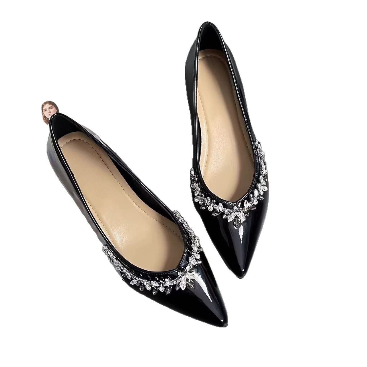High-high-end pointed toe shallow mouth beautiful small heels single shoes for women in spring and summer rhinestone temperament evening shoes with skirt - Image 5