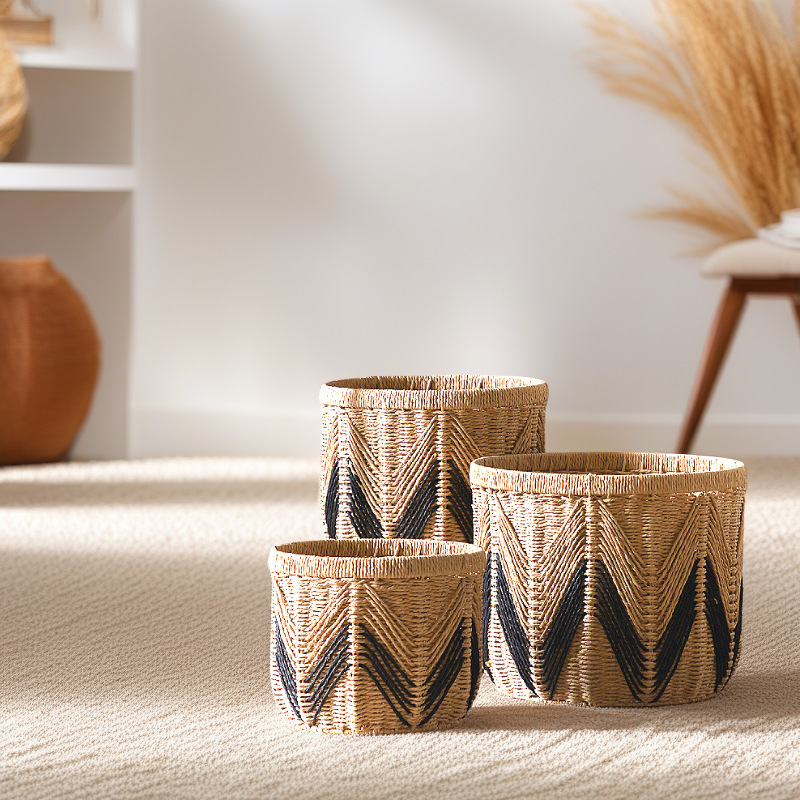 Rattan storage basket desktop hand-woven basket storage frame decorative basket paper basket sorting storage box - Image 2