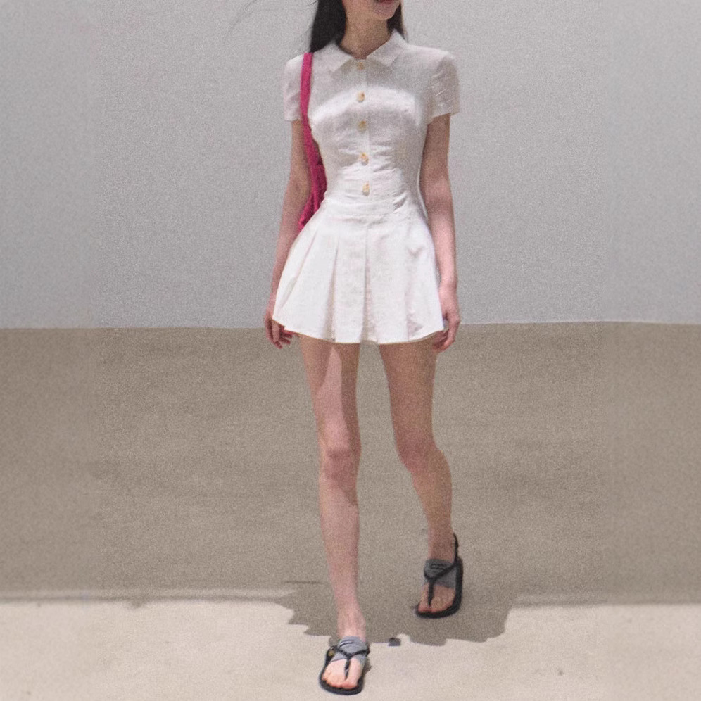 / "The wind is like a girl" Cotton College style vertical texture shirt dress pleated skirt - Image 3