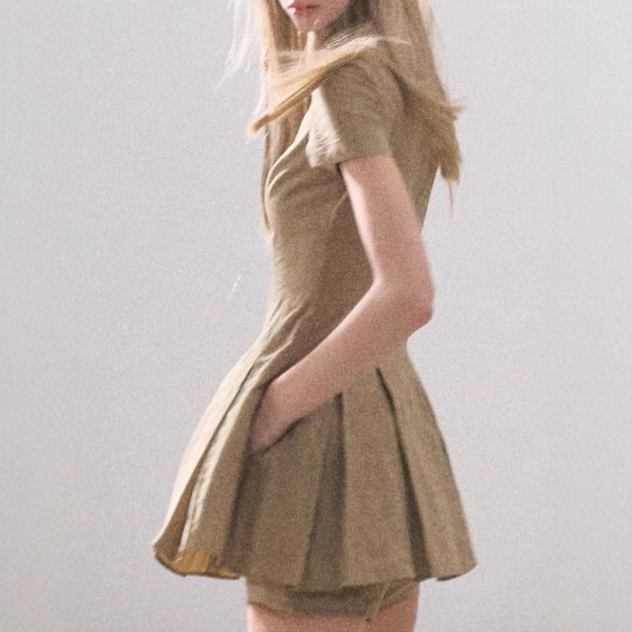 / "The wind is like a girl" Cotton College style vertical texture shirt dress pleated skirt - Image 5