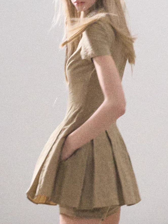/ "The wind is like a girl" Cotton College style vertical texture shirt dress pleated skirt - Image 6