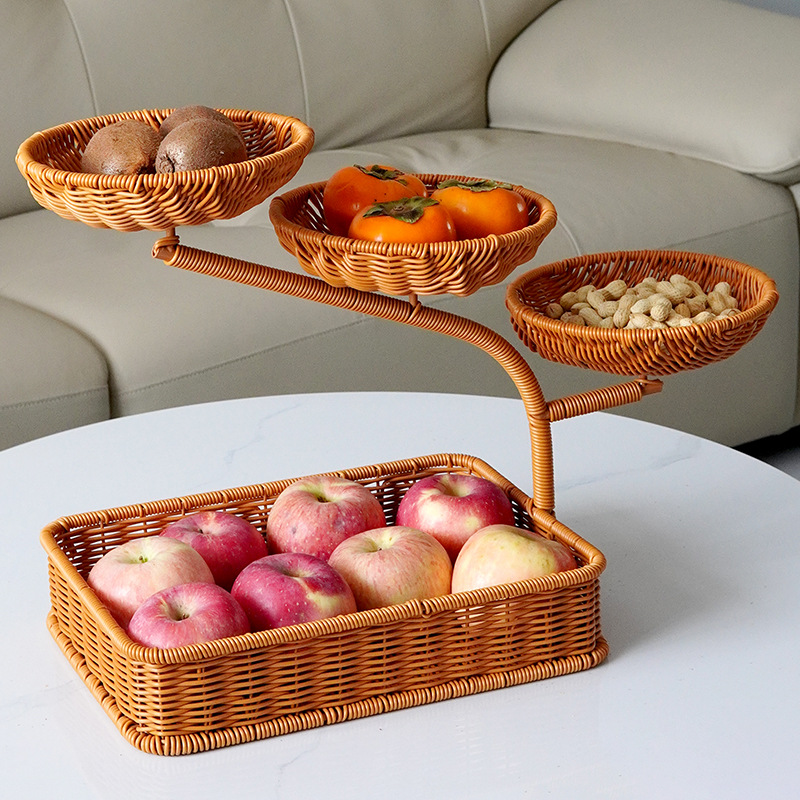 BBQ multi-layer fruit basket living room snack candy storage rack household afternoon tea imitation rattan tray - Image 10