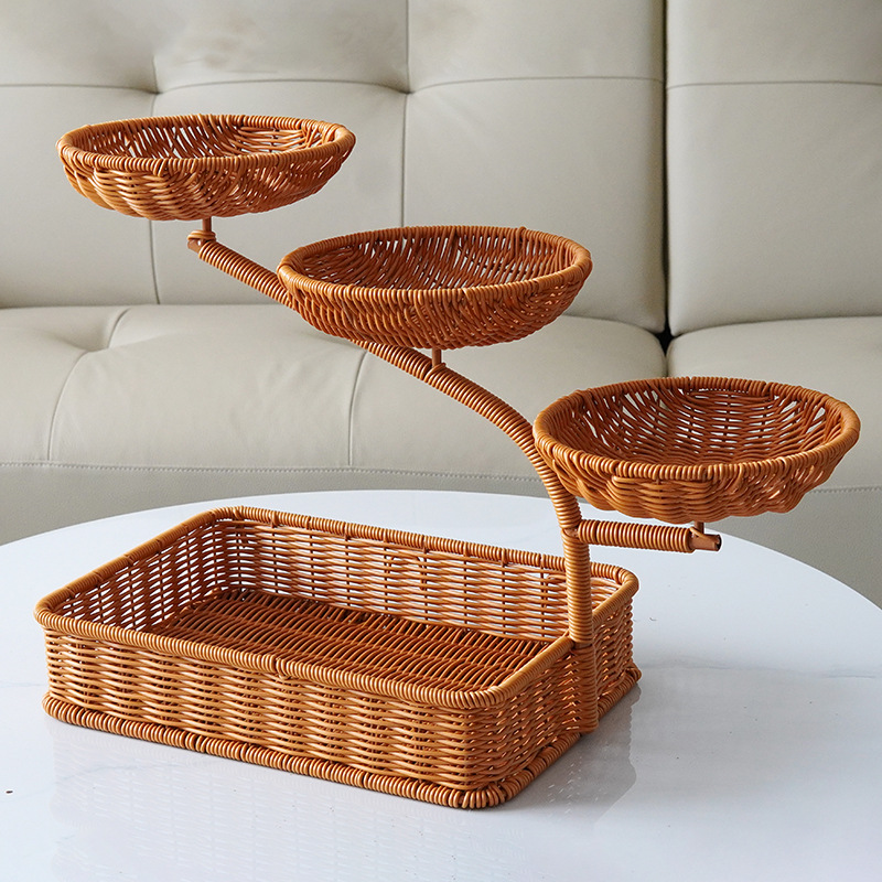 BBQ multi-layer fruit basket living room snack candy storage rack household afternoon tea imitation rattan tray - Image 2