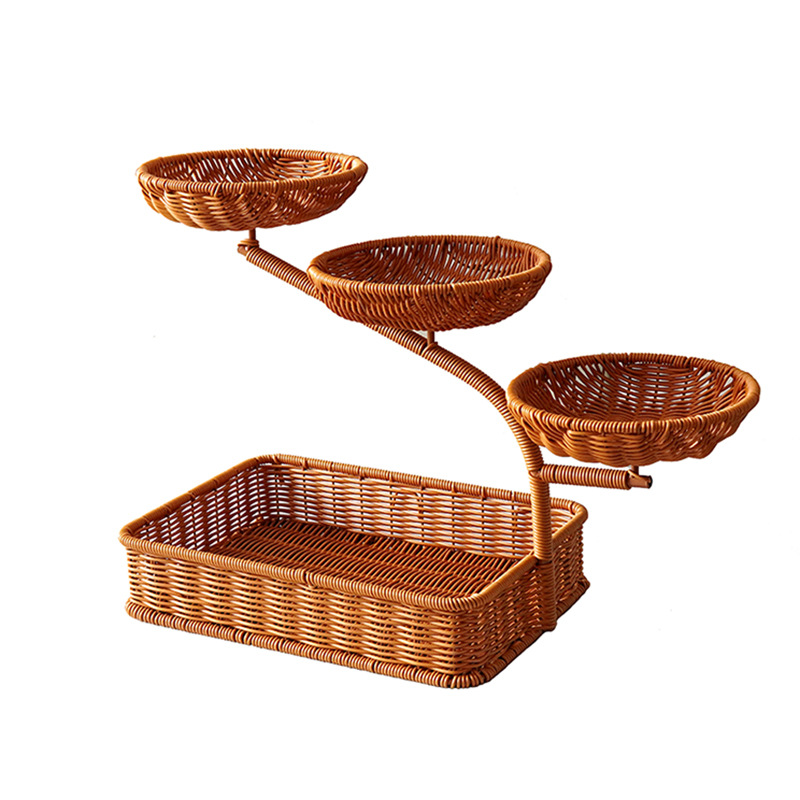 BBQ multi-layer fruit basket living room snack candy storage rack household afternoon tea imitation rattan tray - Image 3