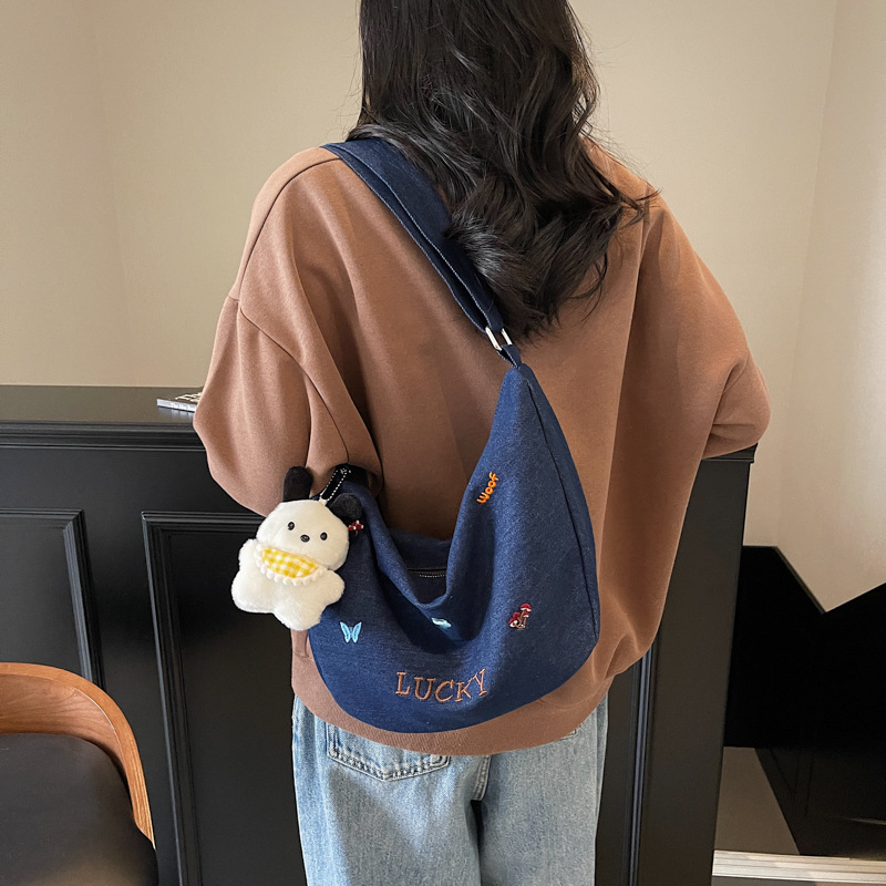 Spring and summer denim versatile crossbody bag women's simple dumpling bag large capacity student shoulder bag - Image 2