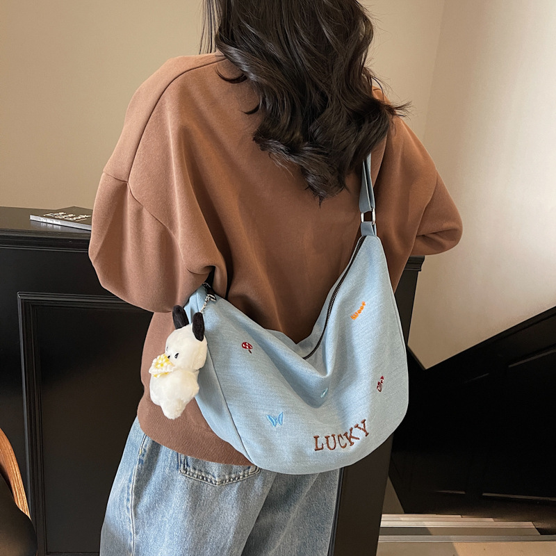 Spring and summer denim versatile crossbody bag women's simple dumpling bag large capacity student shoulder bag - Image 3