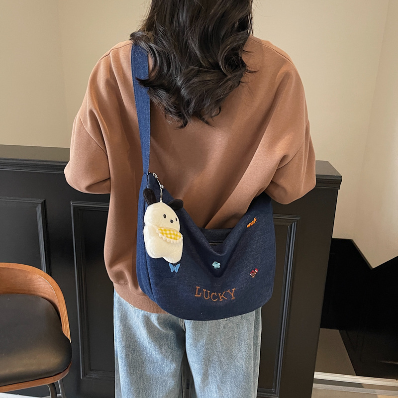 Spring and summer denim versatile crossbody bag women's simple dumpling bag large capacity student shoulder bag - Image 4