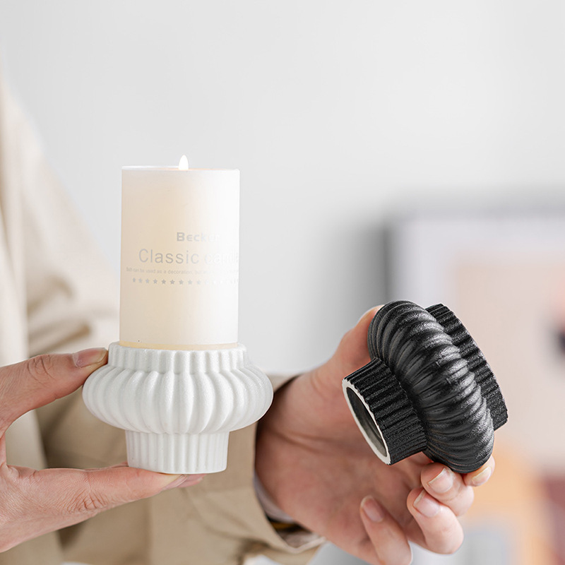 European style simple romantic candlelight dinner ceramic candle holder ribbed candlestick decoration home decoration - Image 8