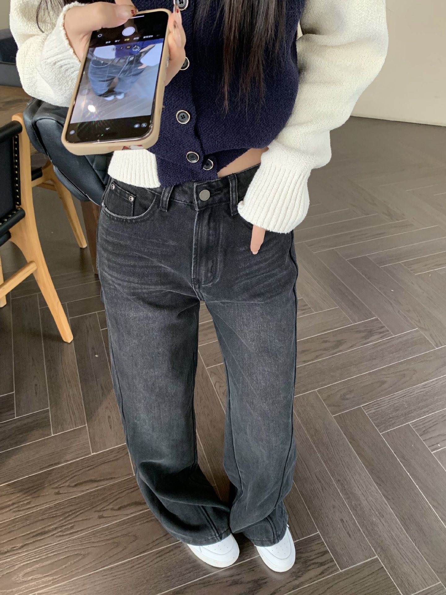 Real shot, design-cut slim jeans for women, early spring high waist loose wide-leg pants, trousers trendy - Image 7