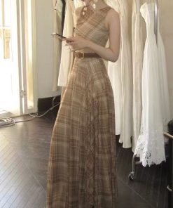 From a moment modern lover French retro sleeveless kink big sway dress design sense waist-hugging long skirt