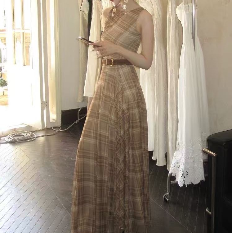 From a moment modern lover French retro sleeveless kink big sway dress design sense waist-hugging long skirt - Image 7