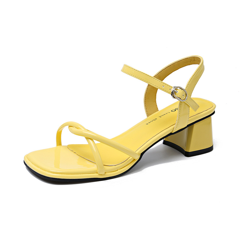 French style square-toe open-toe thick-heeled sandals for women in summer one-strip beautiful high-heeled sandals - Image 11