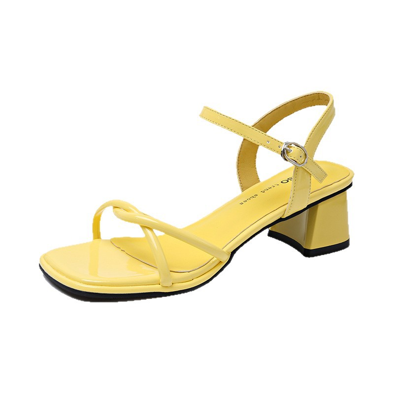 French style square-toe open-toe thick-heeled sandals for women in summer one-strip beautiful high-heeled sandals - Image 5