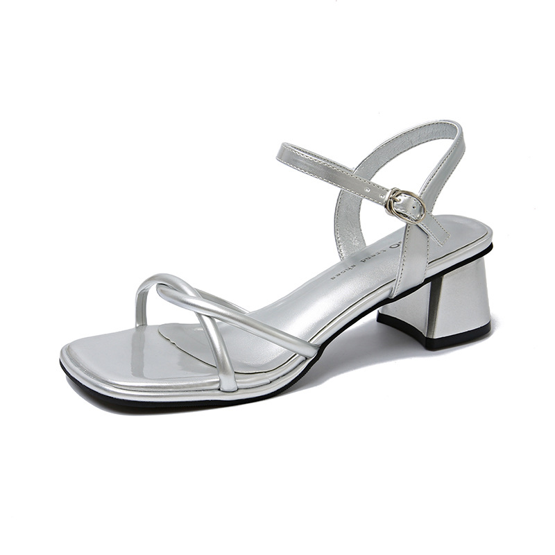 French style square-toe open-toe thick-heeled sandals for women in summer one-strip beautiful high-heeled sandals - Image 6