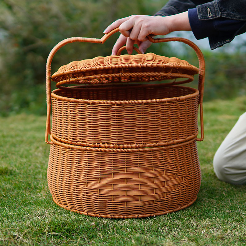 Imitation rattan cargo basket with double-layer cover with worship basket wedding housewarming event basket home use large picnic basket storage basket - Image 9