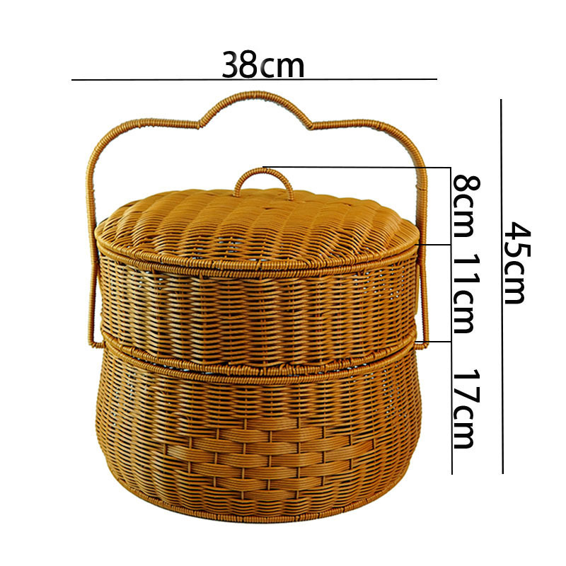 Imitation rattan cargo basket with double-layer cover with worship basket wedding housewarming event basket home use large picnic basket storage basket - Image 10