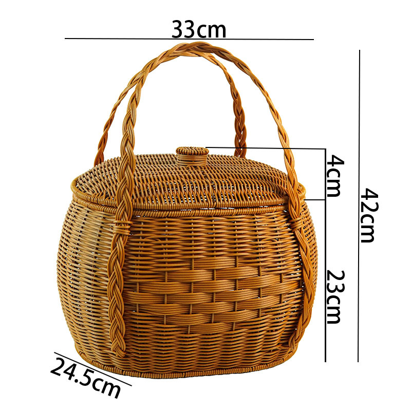 Imitation rattan cargo basket with double-layer cover with worship basket wedding housewarming event basket home use large picnic basket storage basket - Image 13