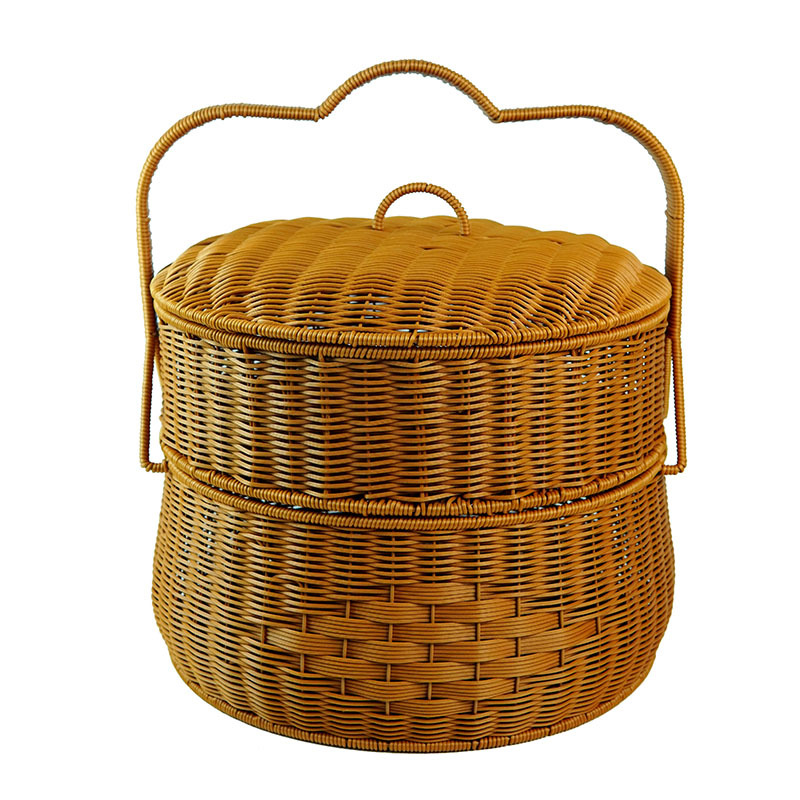 Imitation rattan cargo basket with double-layer cover with worship basket wedding housewarming event basket home use large picnic basket storage basket - Image 3