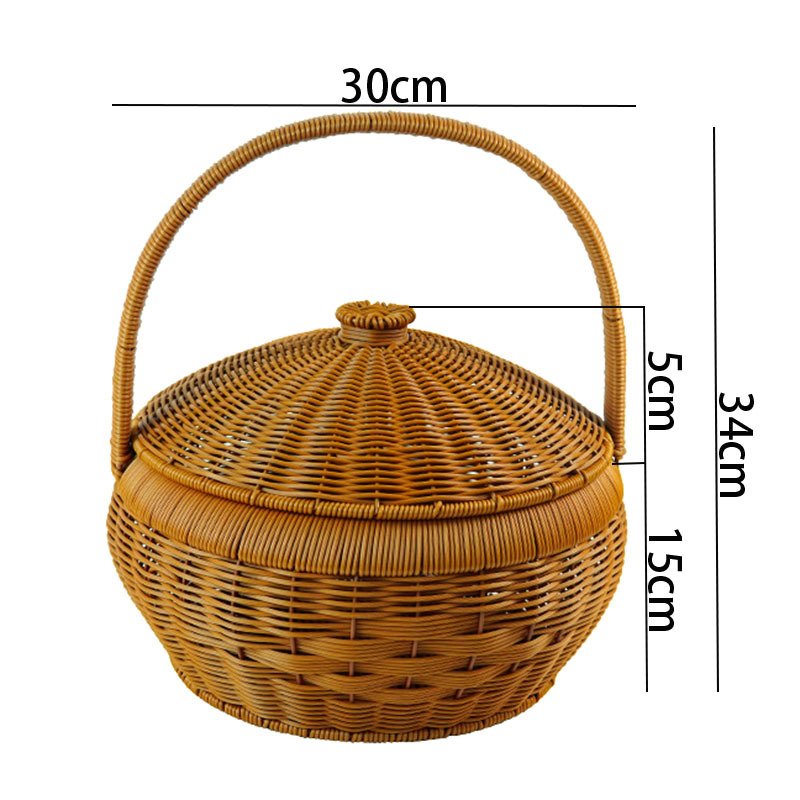 Imitation rattan cargo basket with double-layer cover with worship basket wedding housewarming event basket home use large picnic basket storage basket - Image 4
