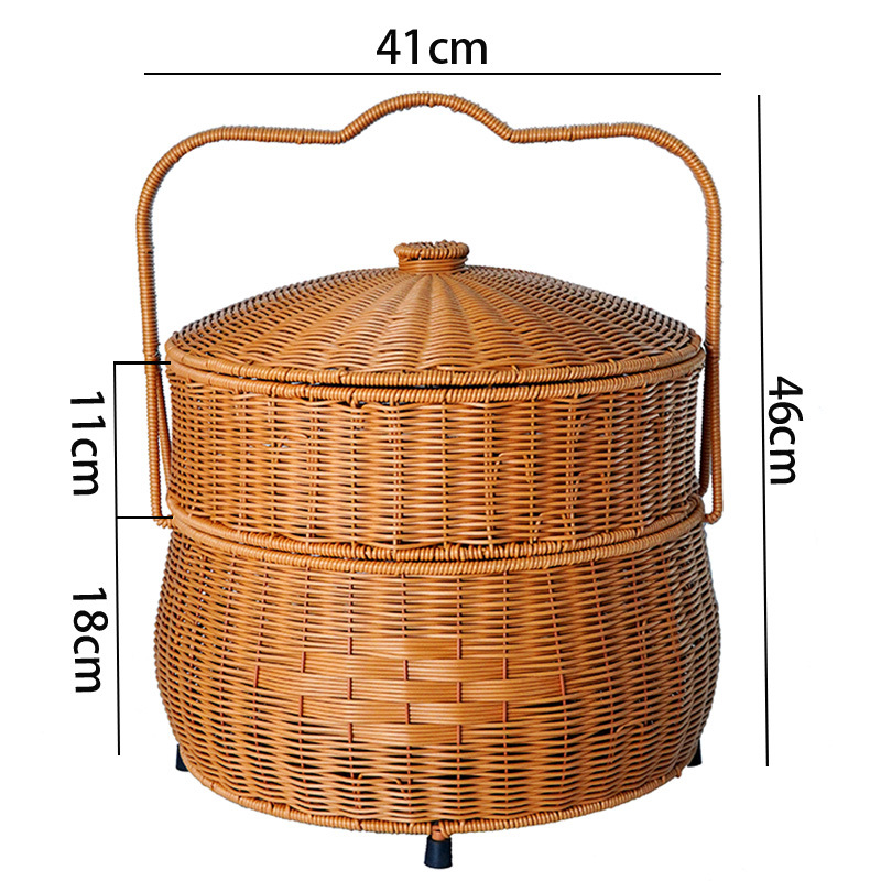 Imitation rattan cargo basket with double-layer cover with worship basket wedding housewarming event basket home use large picnic basket storage basket - Image 5