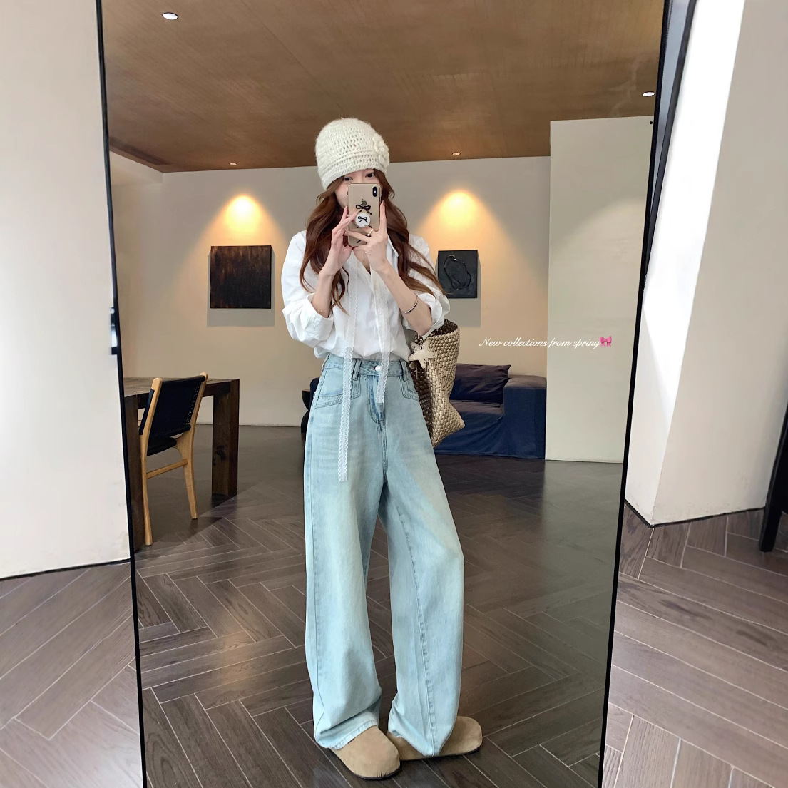 Real photos of summer loose and slim light color versatile jeans high-waisted wide-leg trousers - Image 3