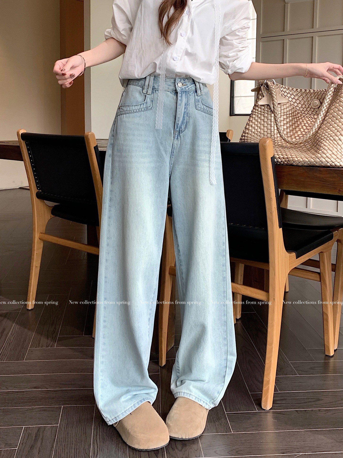 Real photos of summer loose and slim light color versatile jeans high-waisted wide-leg trousers - Image 6