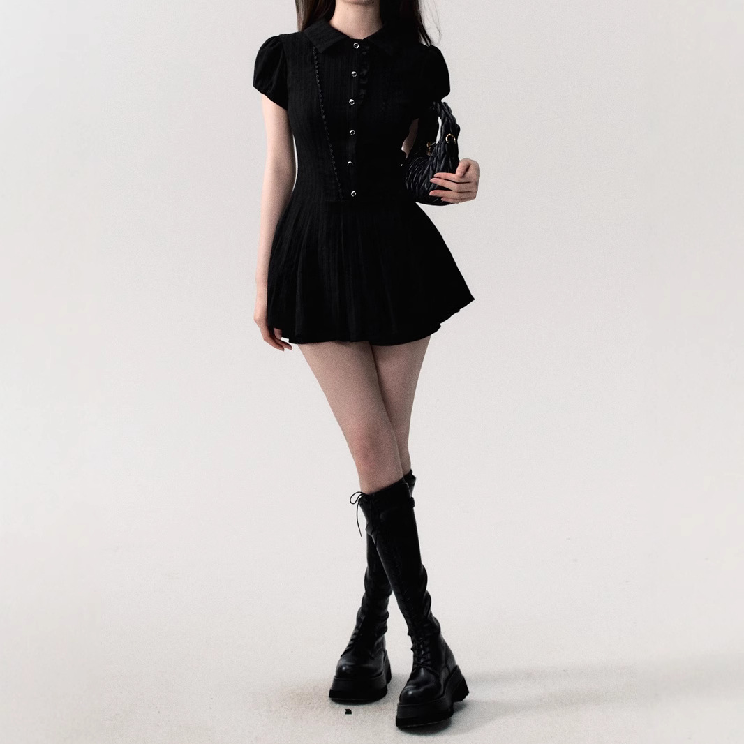 / "Waiting for you to finish class" dress, line skirt, short-sleeved shirt skirt, commuting college style hot girl tea break skirt - Image 3