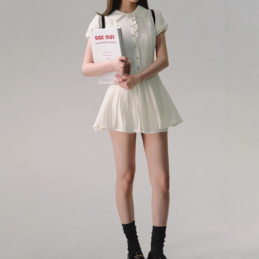 / "Waiting for you to finish class" dress, line skirt, short-sleeved shirt skirt, commuting college style hot girl tea break skirt - Image 5