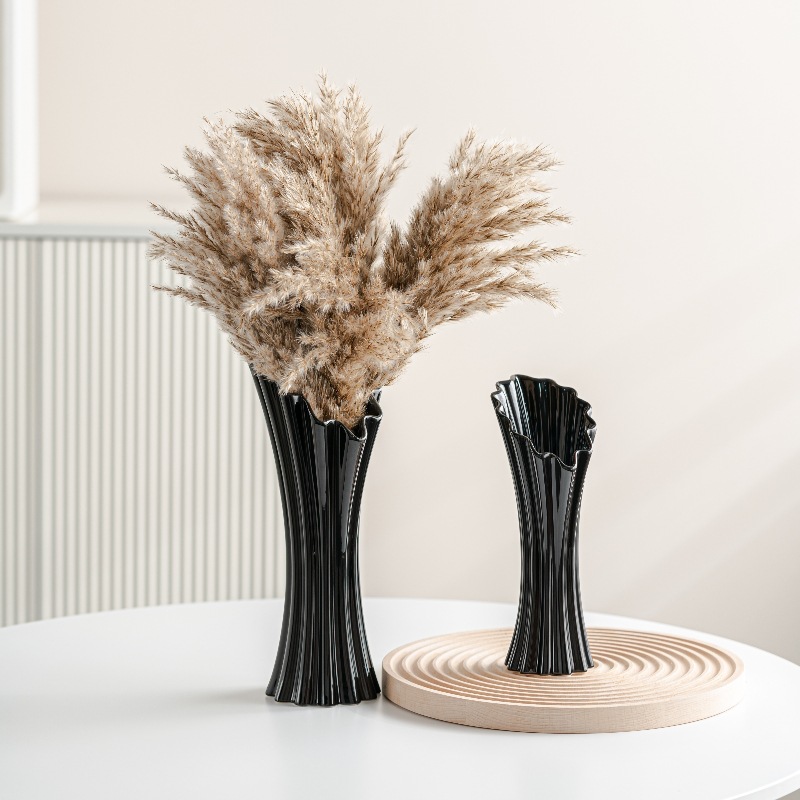 Simple trumpet striped ceramic vase light luxury high-end home soft decoration ornaments - Image 2