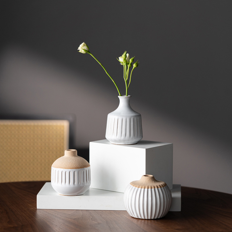 Style ceramic two-color small vase fresh and simple flower arrangement high-end home decoration - Image 2