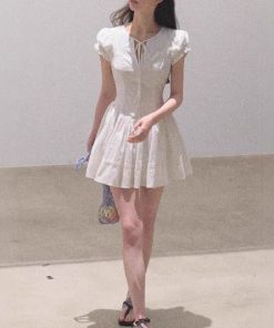 / "When Falling in Love" All-Cotton French Slimming Waist Embroidery Coffee Break Vacation Dress Skirt