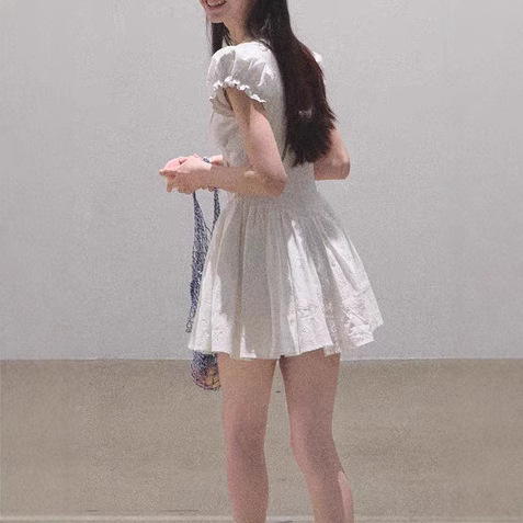 / "When Falling in Love" All-Cotton French Slimming Waist Embroidery Coffee Break Vacation Dress Skirt - Image 2