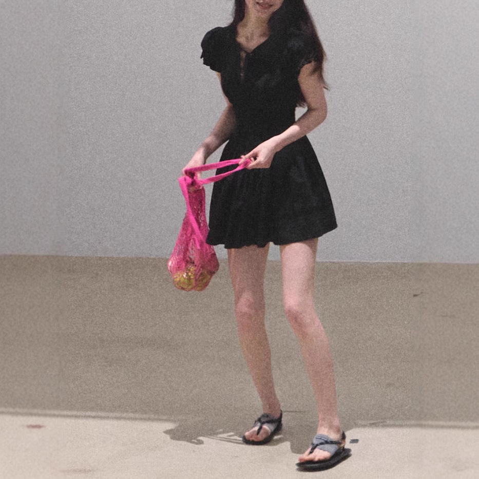 / "When Falling in Love" All-Cotton French Slimming Waist Embroidery Coffee Break Vacation Dress Skirt - Image 4