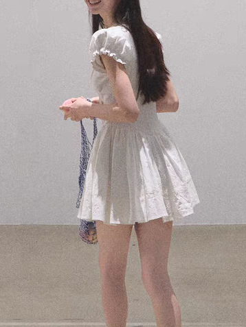 / "When Falling in Love" All-Cotton French Slimming Waist Embroidery Coffee Break Vacation Dress Skirt - Image 10