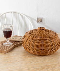 Imitation rattan storage jar with lid living room tea table fruit snack basket steamed bun basket egg basket tea leaf pot storage box