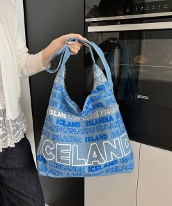 Diliba Iceland One-shoulder Canvas Bag for Teenagers Large Capacity Spring and Summer Simple Commuter Letter Tote Bag