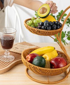 Imitation rattan double-layer light luxury fruit basket for household living room snack storage rack, coffee table fruit tray storage basket