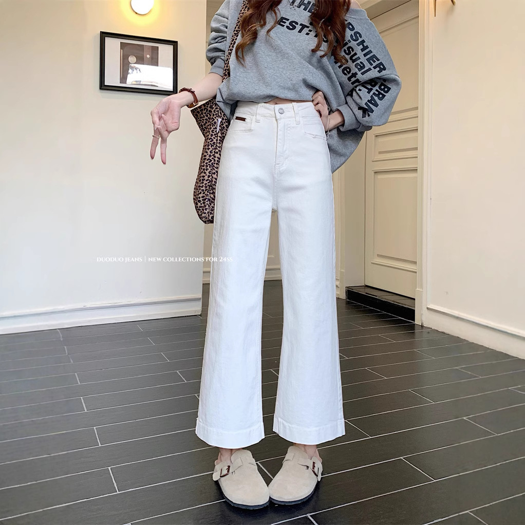 Real shot~ Spring elastic jeans for women with high waist loose and slim small nine-point wide-leg pants - Image 5