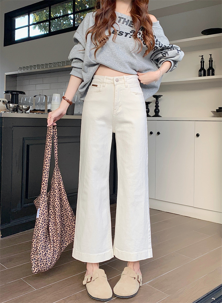 Real shot~ Spring elastic jeans for women with high waist loose and slim small nine-point wide-leg pants - Image 6