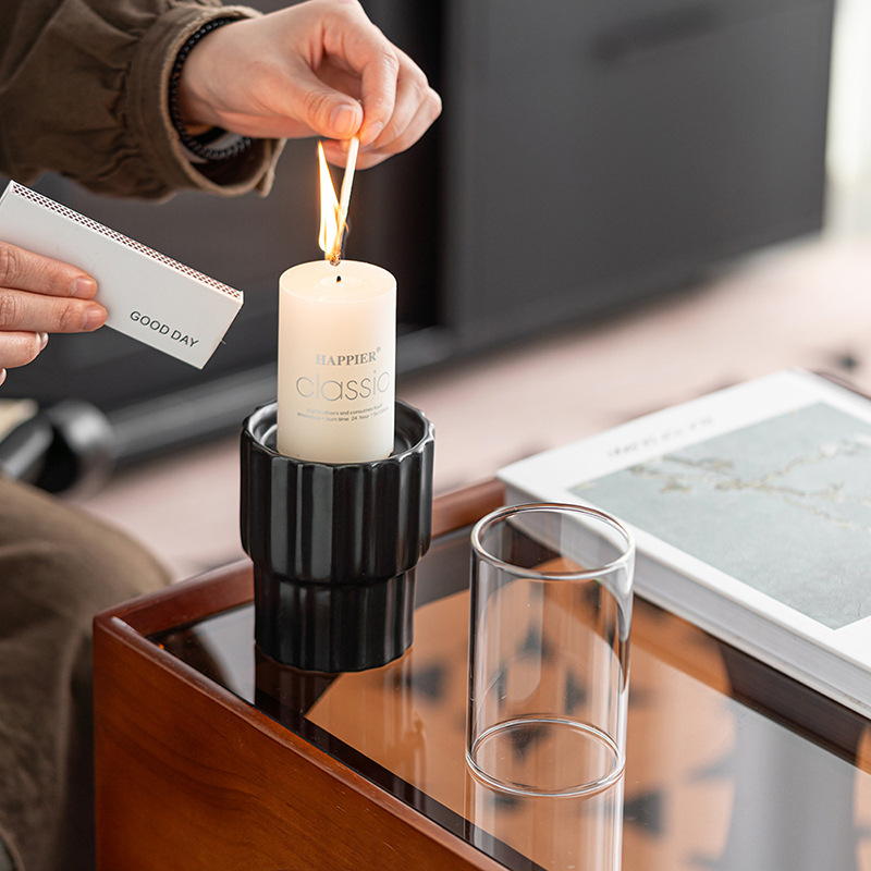 Simple and romantic candlelight dinner ceramic candle holder ribbed candlestick decoration home decoration - Image 2