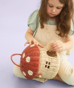 Handmade rattan mushroom-shaped storage basket children's photography props handbag carry basket children's room decorations